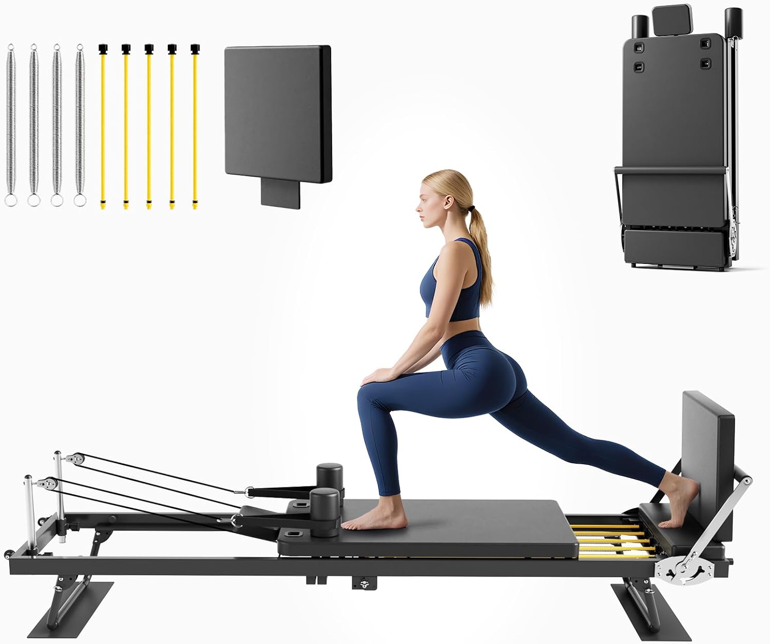 Home Gym Equipment Set - Foldable Pilates Reformer Machine, Home Gym